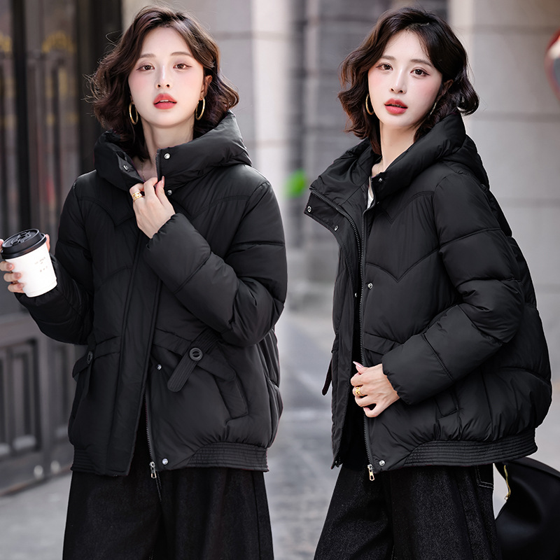 Chaqueta de algodón de pluma de invierno corto de mujer chaqueta de algodón delgada suelta nueva chaqueta de algodón con capuzas gruesa abrigo cálido