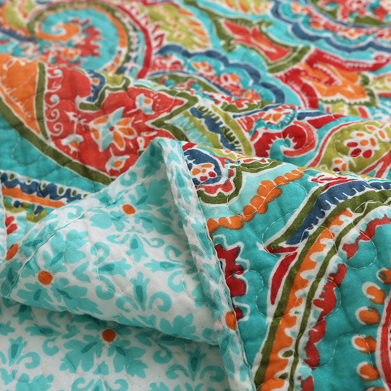 Couette en coton délavé à fleurs de style américain, couette en coton pur, housse de lit pastorale, ensemble de trois pièces, couette imprimée d'été fraîche et respirante avec climatisation_voghion.com