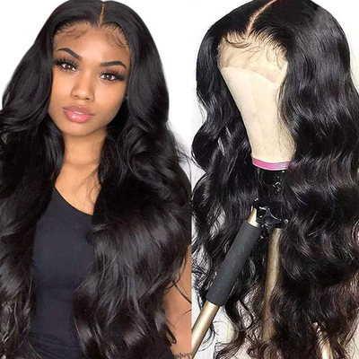 跨境欧美真发假发女长卷发中分前蕾丝假发头套4X4Lace Front Wigs|ru