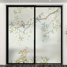 自粘窗戶玻璃貼膜防窺遮光新中式花鳥浴室衛生間門磨砂貼紙