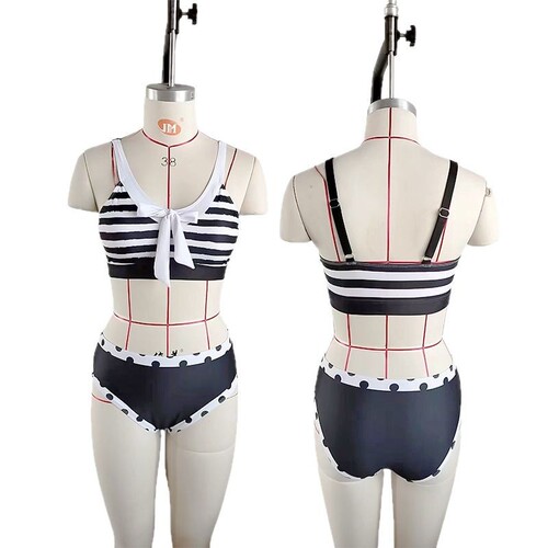 Women's Black Back Striped Butterflies Bow Sweet Beach Vacation Body-Con Strappy Back Pure Desire Bikini