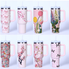 Amazon クロスボーダー東南アジア 梅の花リボン 40オンス アイスカップ 大容量 カーカップ ビール保冷カップ