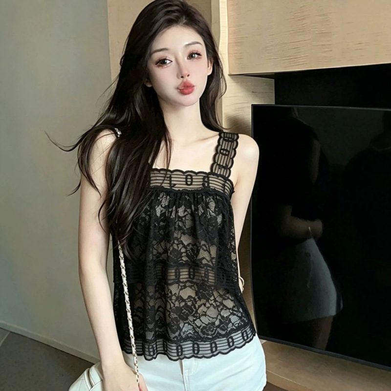 Sweet and Sexy Polka Dot Embroidered Delicate Lace Camisole Shirt for Women, Summer Vacation Style Top Sweet and Sexy Polka Dot Embroidered Delicate Lace Camisole Shirt for Women, Summer Vacation Style Top