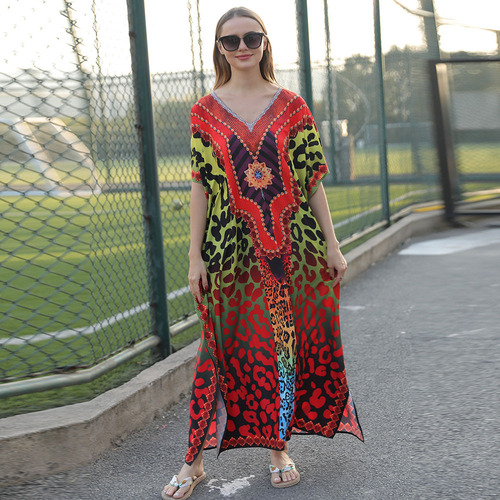 Beach Cover-up Sweatshirt Quick-Dry Printed Beach Sun Protection Shirt Loose Vacation Long Robe Bikini Swim Cover-up Sweatshirt 5D13