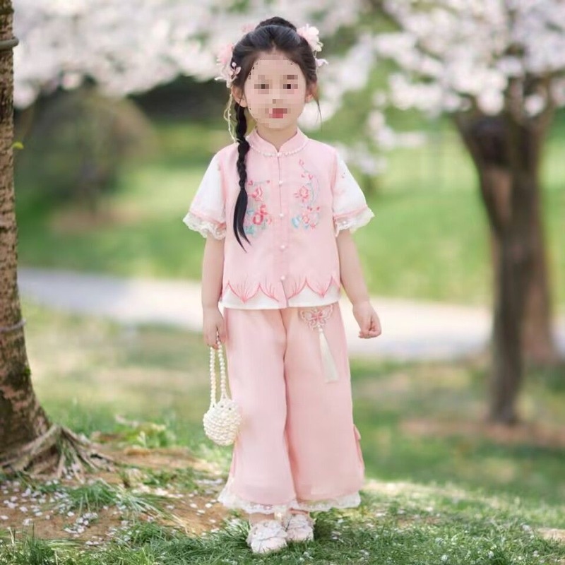 女童新中式夏季薄款2025新款儿童古风改良汉服唐装裙裤套装中国风|undefined