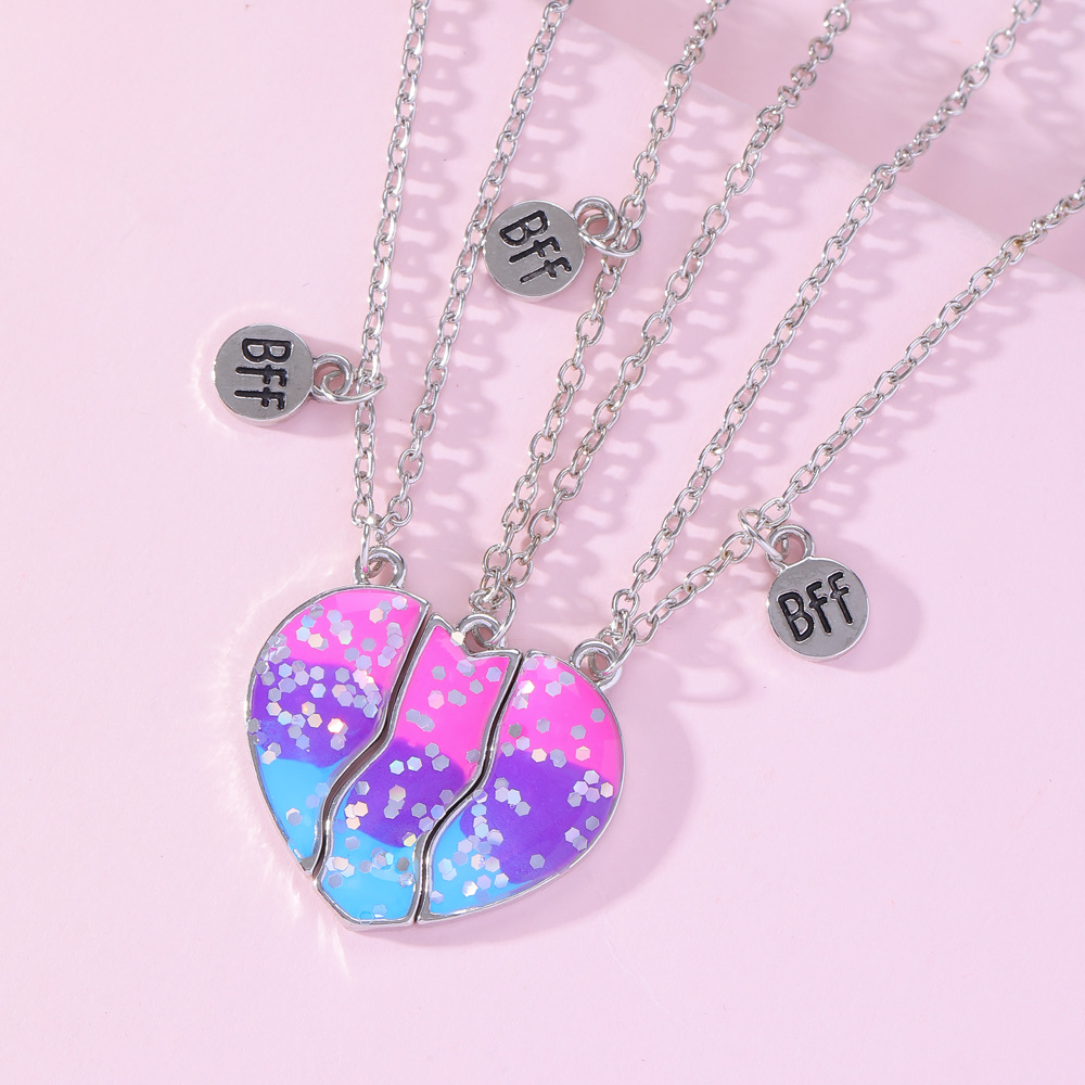 Amazon Venta caliente buenos amigos BFF amor collar gradiente de color niños colgante 3 novias joyería traje al por mayor