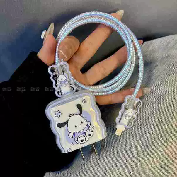 Защитный чехол для кабеля зарядки Apple 18 Вт/20 Вт, мягкий TPU-чехол, защита от укусов, для щенка синего цвета