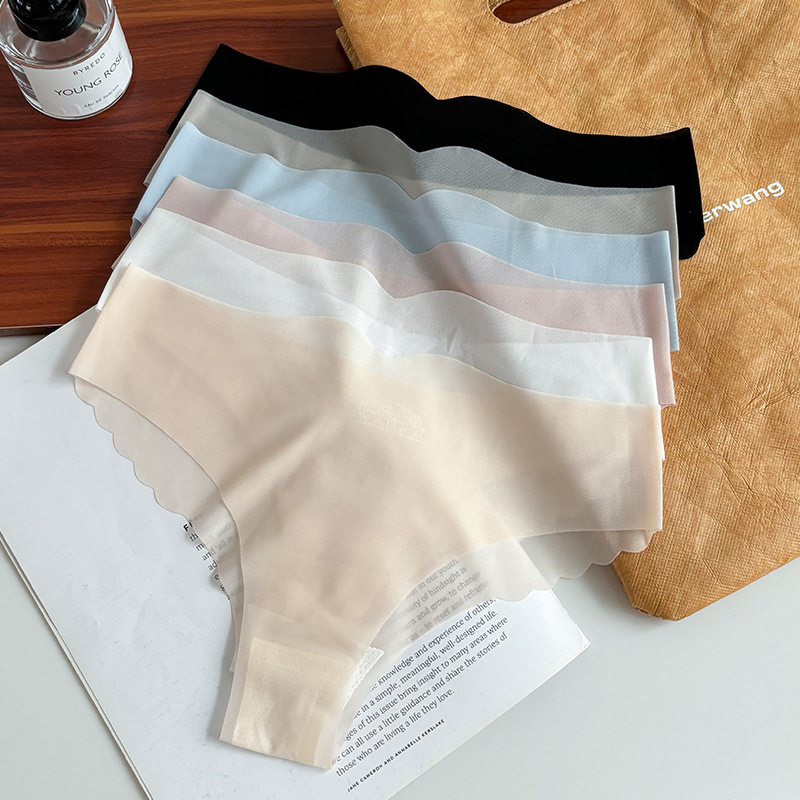 Foreign Trade 7A Antibacterial Ice Silk Underwear Women's Mulberry Silk Bottom Crotch Low Waist Semi-transparent Sexy Skin-friendly Solid Color Thongs