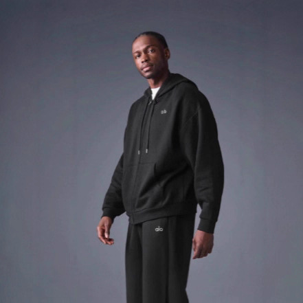 美式秋冬重磅字母alo凸起加绒休闲连帽卫衣男女宽松外套上衣开衫