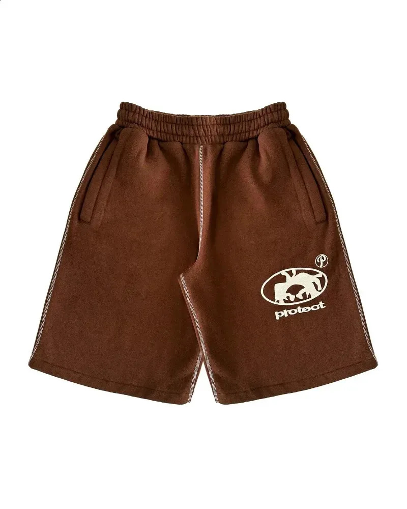 Protect Sweat Shorts Loose Embroidered Brown
