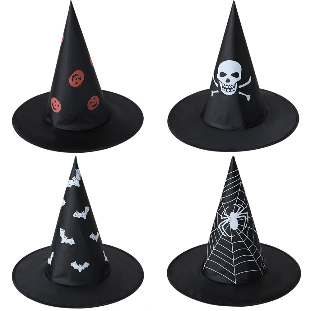 Sombrero de Halloween negro Oxford sombrero de bruja Harry Potter sombrero de magia sombrero de bruja impresa calabaza sombrero de bruja