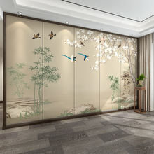 新中国风手绘花鸟碳水晶墙板客厅电视背景墙扣板酒店卧室床头钻石