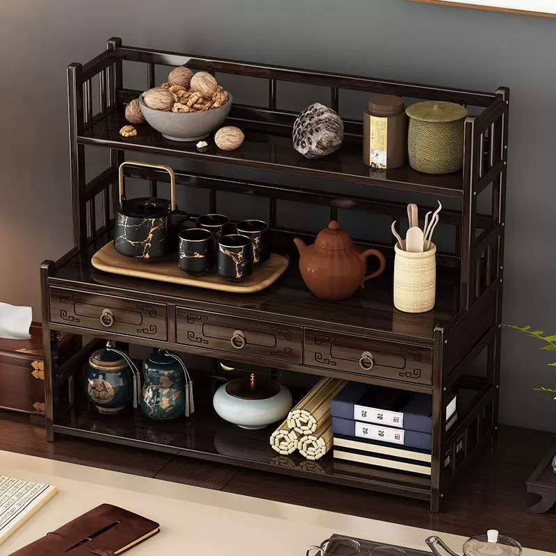 桌面博古架小型茶叶架桌上收纳展示架实木中式茶杯架紫砂壶摆放架