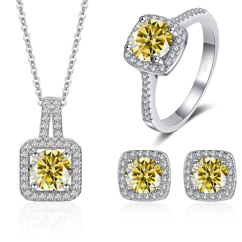 1 quilates color moissanite conjunto de joyas rosa negro moissanita anillo conjunto de pendientes collar