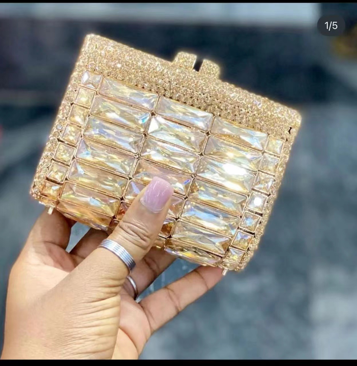 Túi clutch nữ đính đá rhinestone dạ hội cầm tay — Màu Sâm panh, Đế Vàng Kim Cương, Nền vàng kim cương trắng, Vàng kim AB chi tiết 5