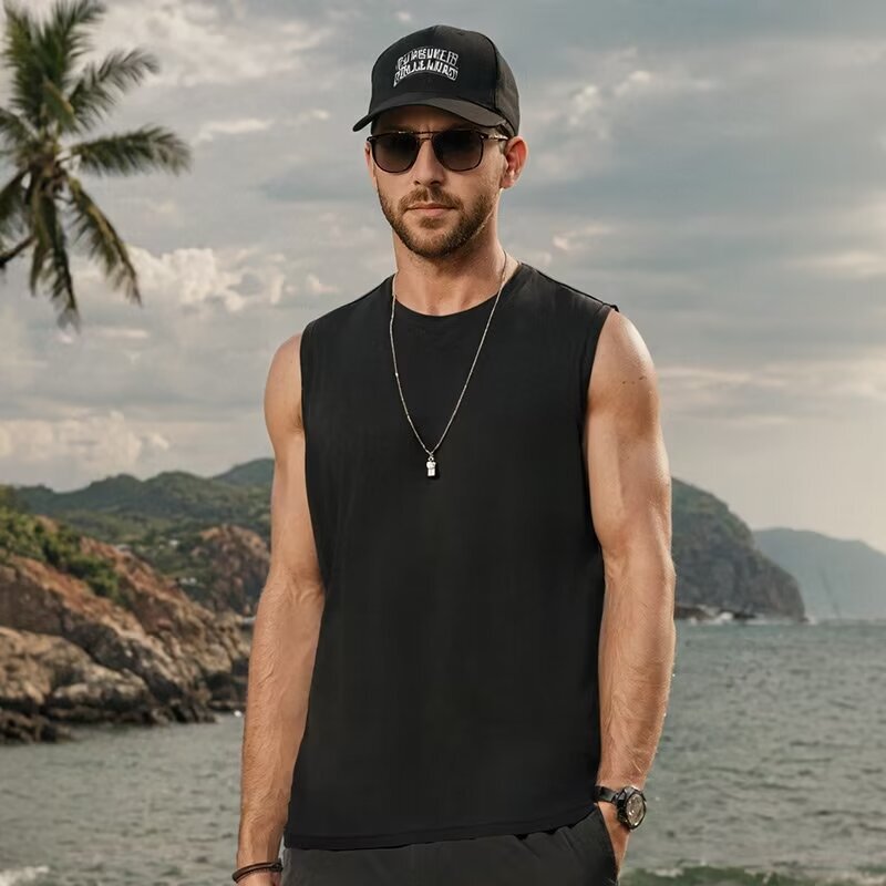 8XL Double-Brushed Polyester 180g Sleeveless Vest Solid Color Plain Men's Summer Sports Tank Top Base Layer