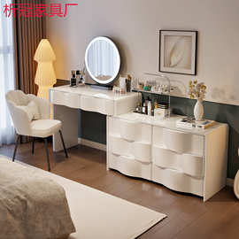 【析冠家具厂】05梳妆台斗柜一体卧室现代简约转角化妆桌奶油风床