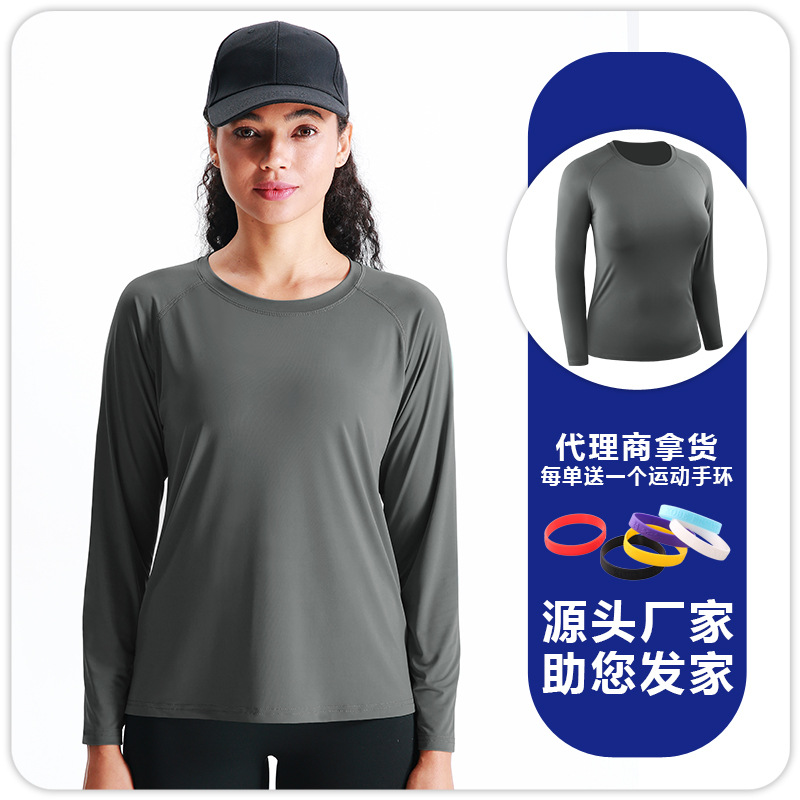 Camiseta Deportiva de Manga Larga Ajustada para Mujer de Poliéster Secado Rápido y Transpirable para Correr y Yoga