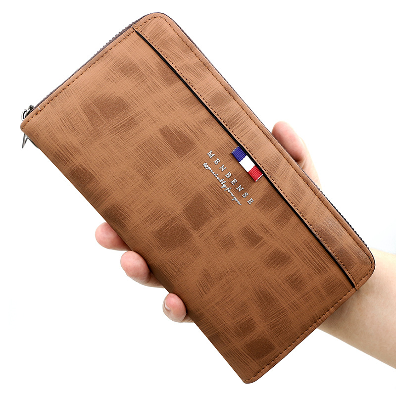 Estilo coreano casual de los hombres de mediana longitud de gran capacidad de la Cremallera de la cadena de moda Cartera de embrague bolso del teléfono móvil monedero de la moneda