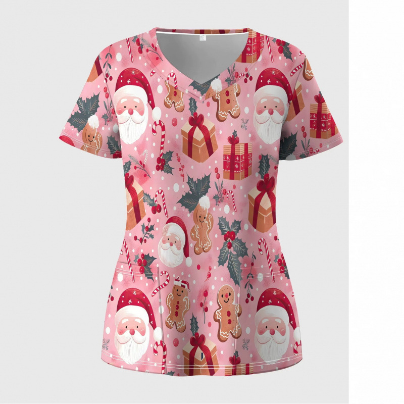 Temu's Popular Pink Christmas Print Surgical Gown for Women, Loose Fit, Large Size, Multi-Pocket Medical Workwear, Cross-Border Supply Temu's Popular Pink Christmas Print Surgical Gown for Women, Loose Fit, Large Size, Multi-Pocket Medical Workwear, Cross-Border Supply