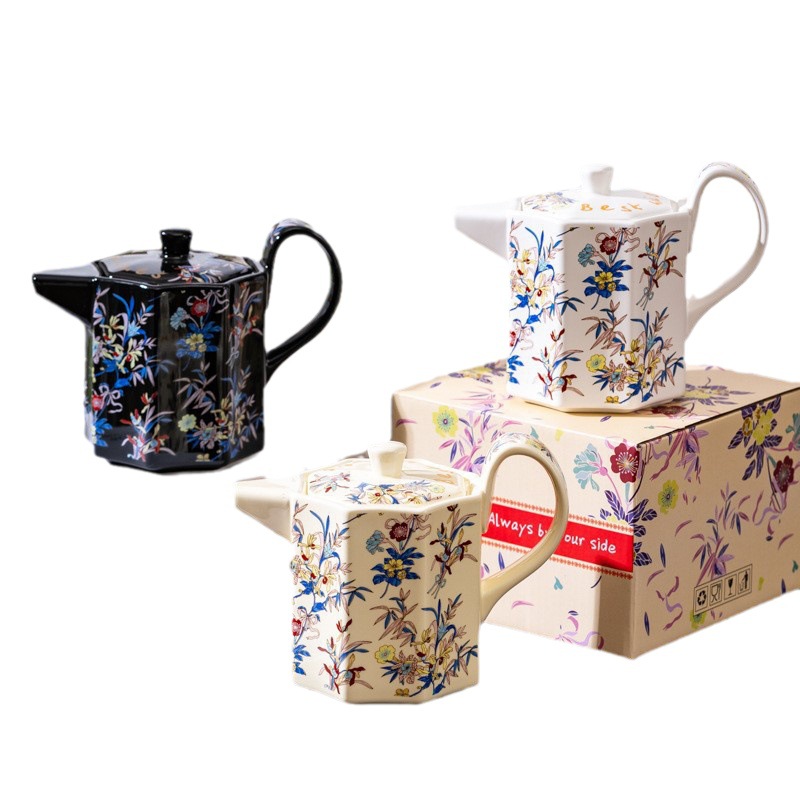 Flores exquisitas amor tazas de café plato tetera de cerámica caja de regalo conjunto de casada de Navidad regalo de cumpleaños