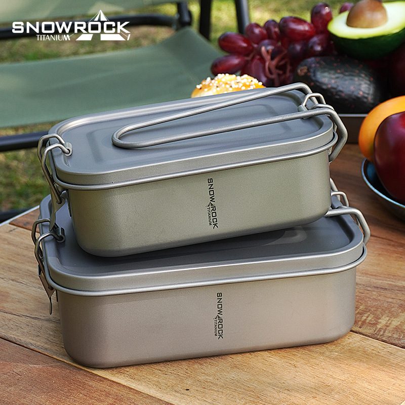 Snow Rock Pure Titanium Square Lunch Box Outdoor Tableware Camping Cookware Sealed Lunch Box Picnic Lunch Box Student