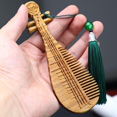 綠檀木古風琵琶梳婚慶送禮女友生日情人節禮物防靜電漢服古裝配飾