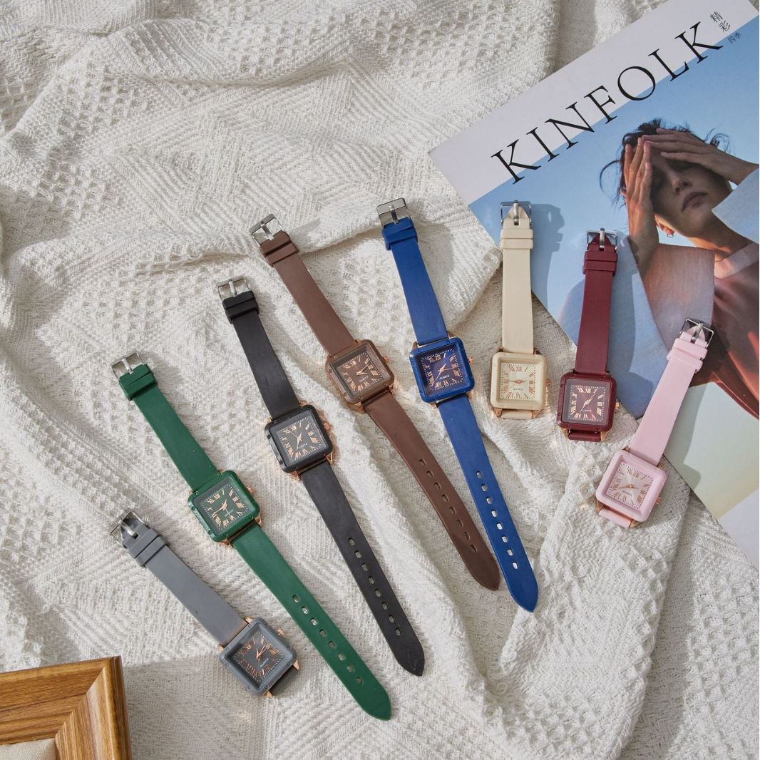 trendy Direct internet watch with silicone tape, Roman square strap quartz watch, light luxury ,_voghion.com