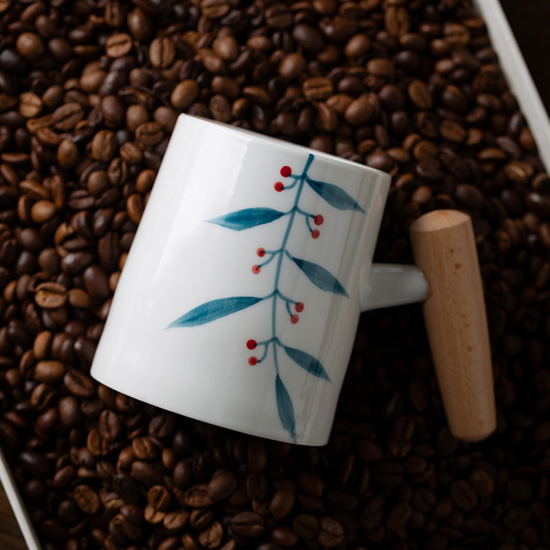 Yishanhe taza de cerámica europea taza de manija de madera taza de café desayuno doméstico taza de leche de avena taza para beber