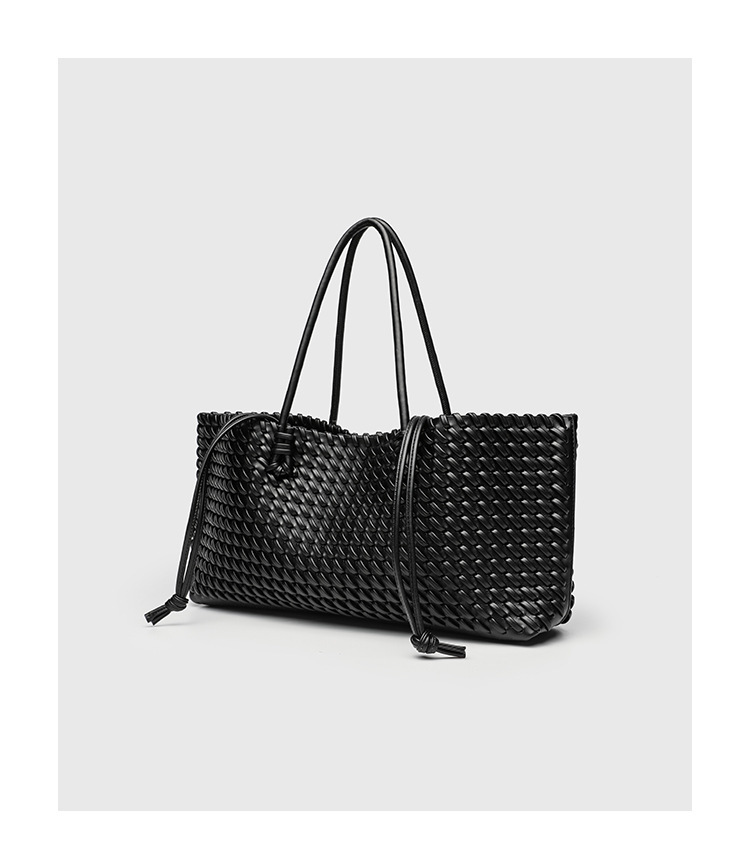 Woven Tote Bag Solid Colour Retro Casual Shoulder Crossbody Bag_voghion.com