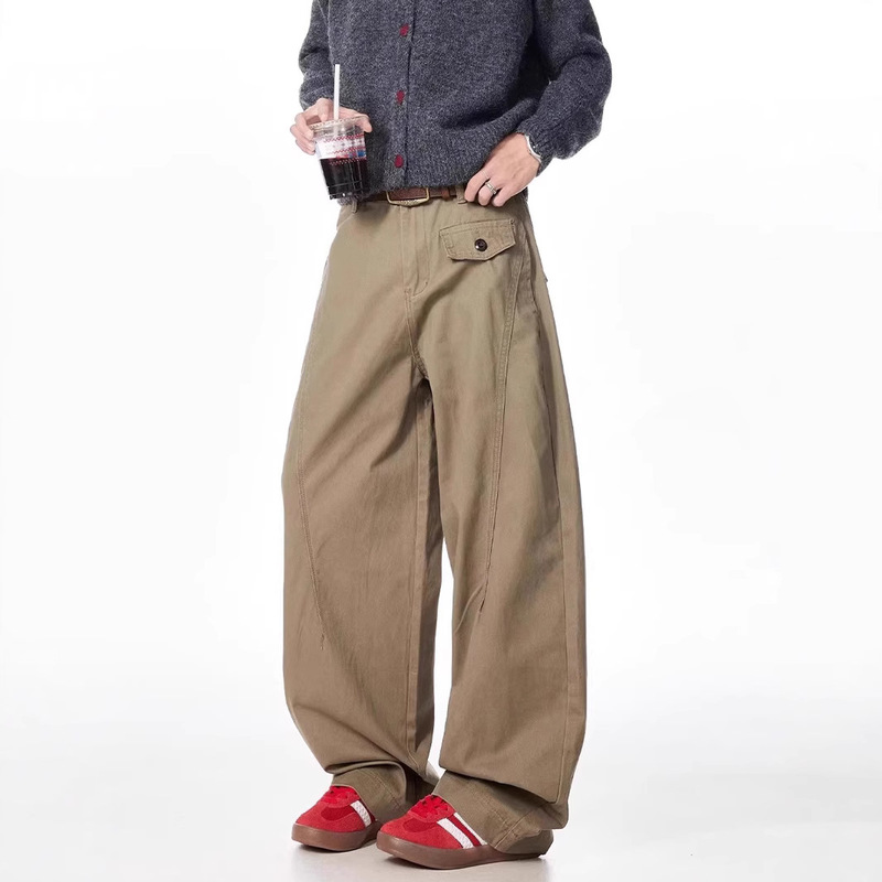 American-style Retro Machete Tailored Feet Workwear Casual Pants Men's Autumn and Winter Maillard Loose Deconstructed Wide-leg Long Pants