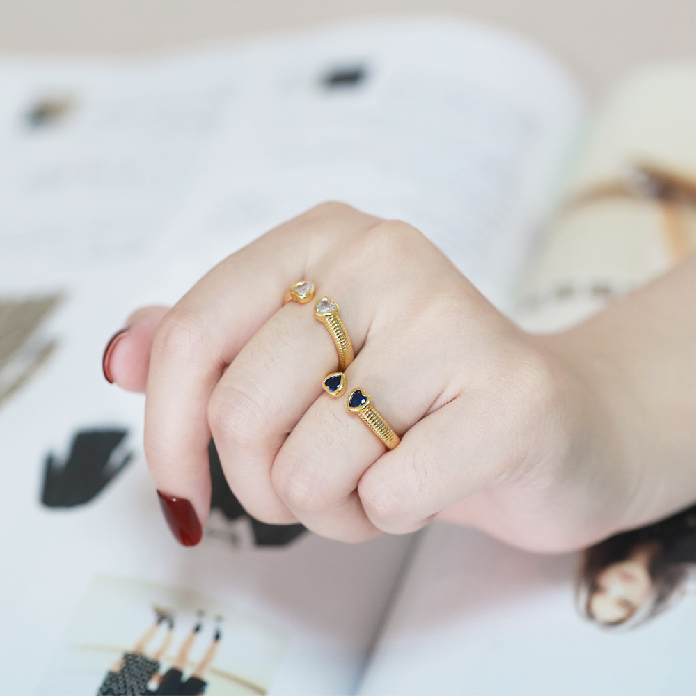 Sweet Heart Shape Copper Open Ring Plating Inlay Zircon Copper Rings