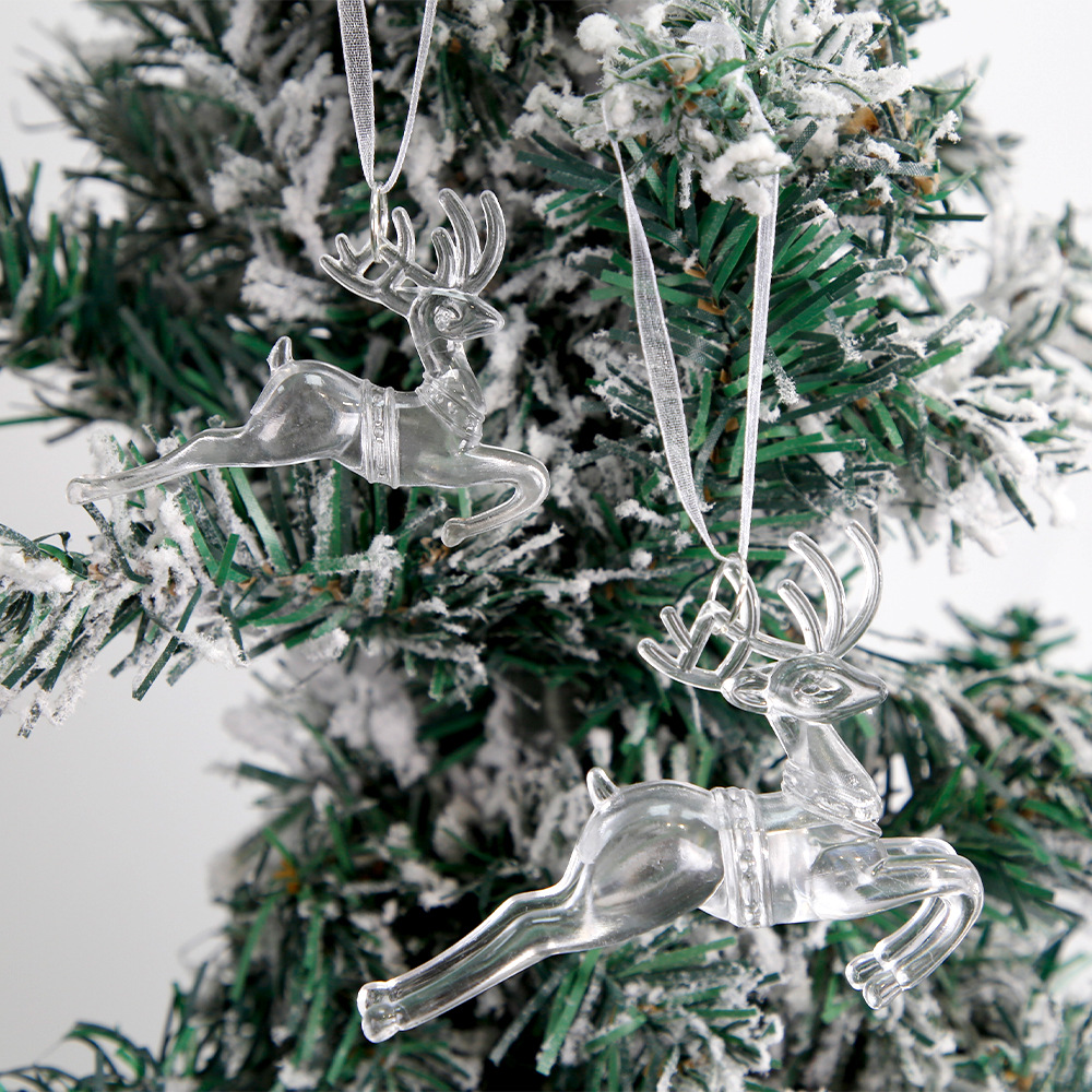 Adorno Navideño Transparente de Reno, Decoración para Árbol de Navidad, Copo de Nieve Tridimensional Colgante, Decoración Creativa de Plástico en Espiral
