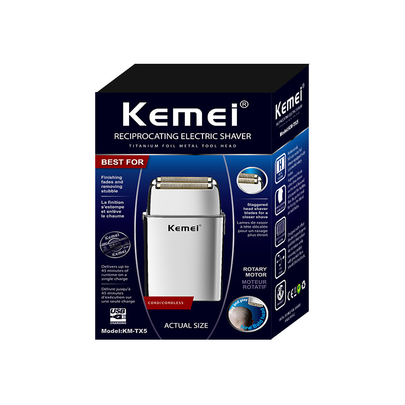 KEMEI KM-TX5 máquina de Afeitar eléctrica de vaivén USB recargable navaja flotante cuchillo neto barba cuchillo