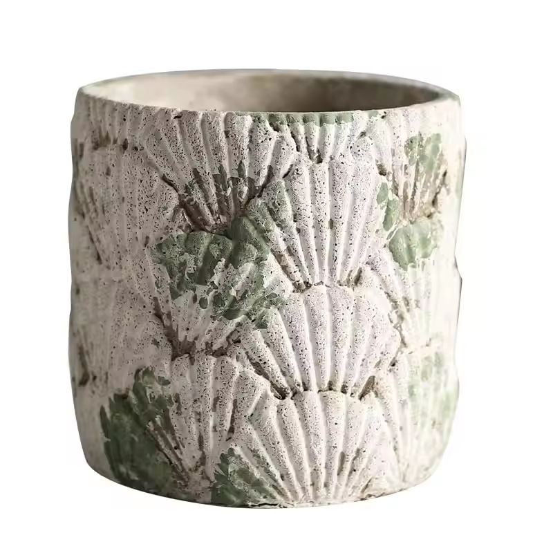 vasija de flores al aire libre con contenedor de almacenamiento de textura natural para taza de cerámica de estilo de concha de viento marino