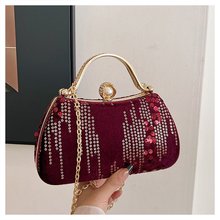 跨境手提包2025新款欧美时尚亮片晚宴包小众百搭链条单肩斜挎包红