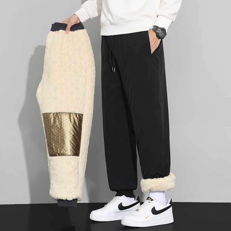 Graphene Waterproof Warm Lamb Velvet Pants Men's Winter New Arrival fleece-lined Outdoor Bundled Foot Sweatpants Cotton Pants Trousers Graphene Waterproof Warm Lamb Velvet Pants Men's Winter New Arrival fleece-lined Outdoor Bundled Foot Sweatpants Cotton Pants Trousers
