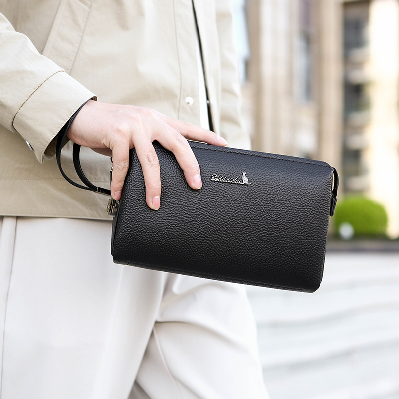 Men's Casual Korean Style Envelope Bag Large Capacity Cowhide Leather Soft Handbag New Style_voghion.com