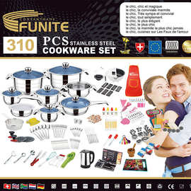 FUNITE 310PCS Cookware非洲肯尼亚不锈钢炊具套装锅跨境出口