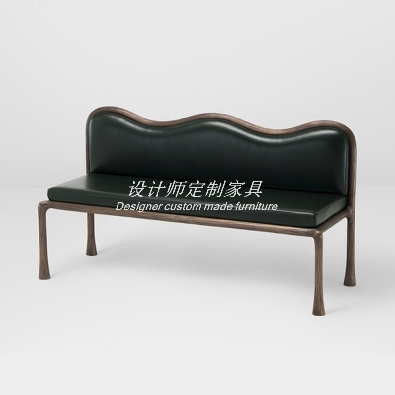 Hong Kong-style tea house leather booth sofa for commercial use in hot pot themed restaurants, Western dining cafes, and bakeries with solid wood seats