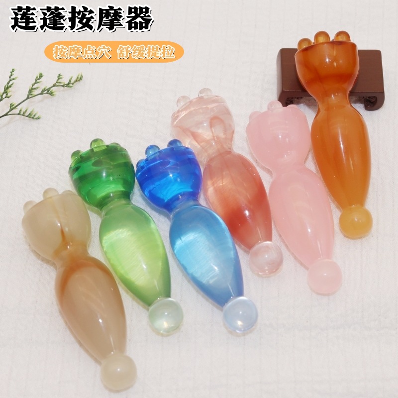 Resin Facial Gua Sha Massage Stick Zhuque Three-Prong Acupoint Tool with Lotus Bud Head for Face Meridian Care and Relaxation overview