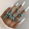 Turquoise set, ring, arrow, new collection, 9 pieces, flowered, cactus, on index finger