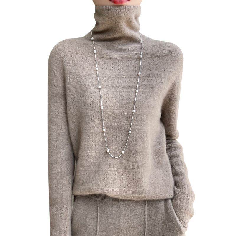 첫 번째 라인 의류 100 순수 울 2024 가을과 겨울 새로운 여성 의류 더미 칼라 풀오버 짧은 스웨터 스웨터