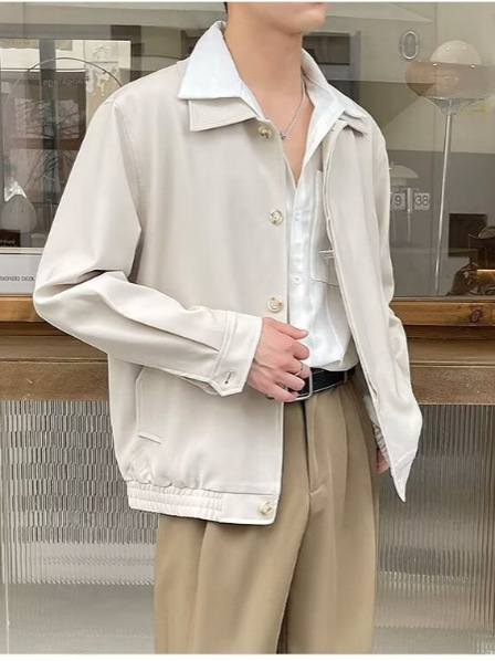 cleanfit纯色高级外套男春秋款美式正肩oversize垫肩翻领行政夹克|undefined