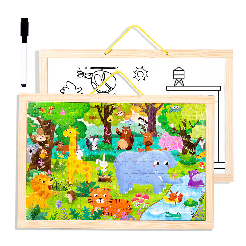 200 piezas de puzzle de madera para niños muchos juegos temáticos juegos de doble cara juguetes de inteligencia de educación temprana