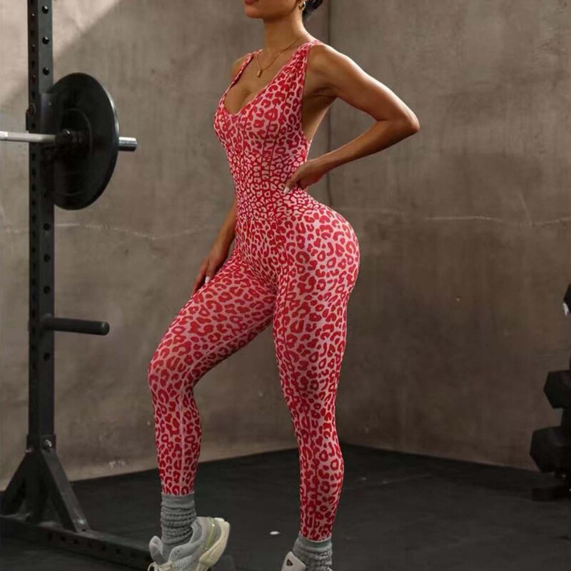 Shein's Best-Selling Leopard Print Cross-Tie Seamless One-Piece Yoga Wear for Women's Fitness, Sports and Casual Wear