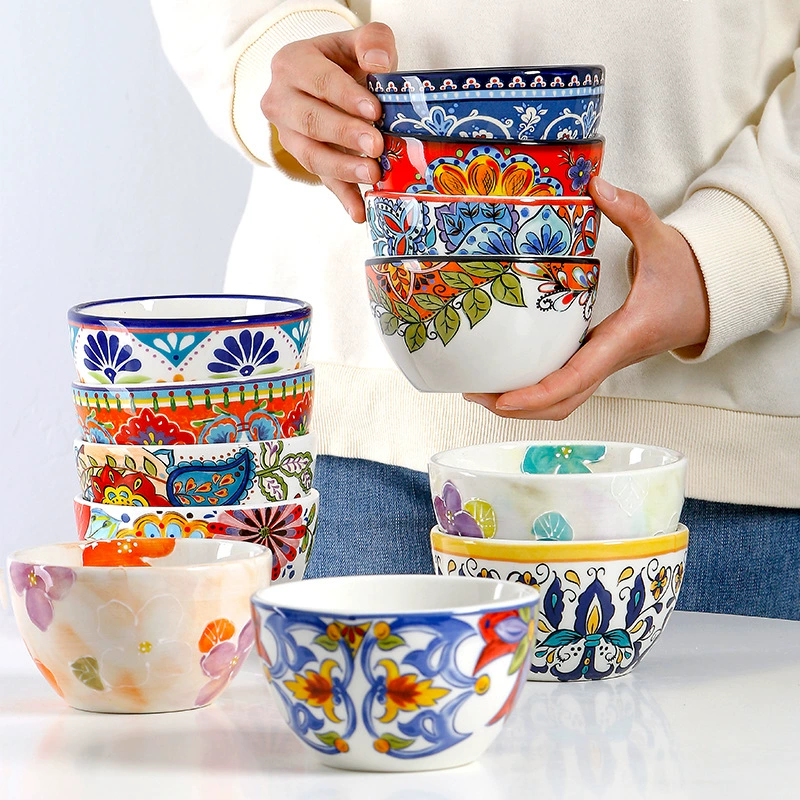 European and American guest manufacturers wholesale ceramics hand -painted rice bowl 4.5 -inch home dessert small bowl glaze under glaze can be microwave