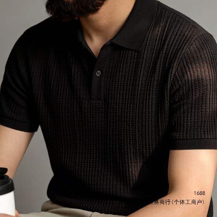 2026 Spring/Summer New Solid Color Knitted Top with Lapel, Plus Size Polo Short-Sleeve T-Shirt, Business Casual, Old Money Men's