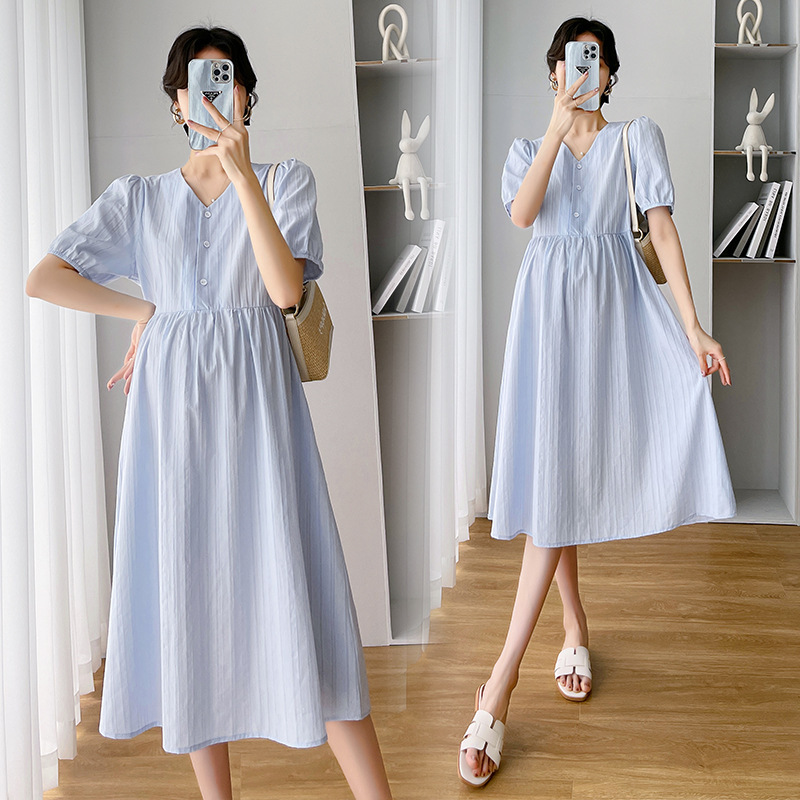 Maternity 2025 Dress High-End Summer Maternity Dress Long Loose Slimming Look Nursing Dress Summer Fashion Cotton