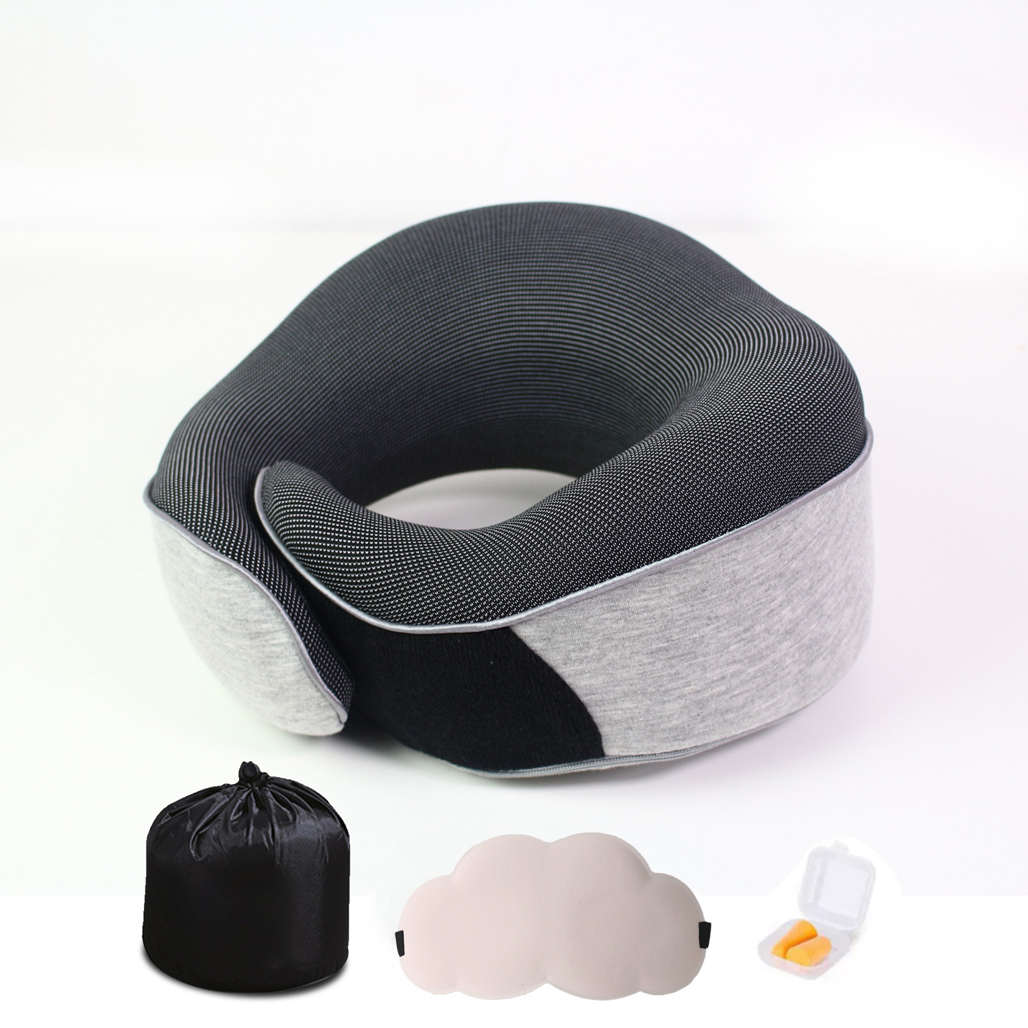 Nuevas almohadas de cuello transfronterizas almacenables de memoria de viaje almohadas de algodón nubes de ojos tapones de auriculares caja de regalo en stock